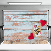 Aperturee - Aperturee Envelop Retro Blue Wooden Valentines Day Backdrop